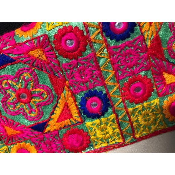 Neon Pink Yellow and Blue Embroidered Small Shoulder Pocketbook from India - Picture 4 of 6